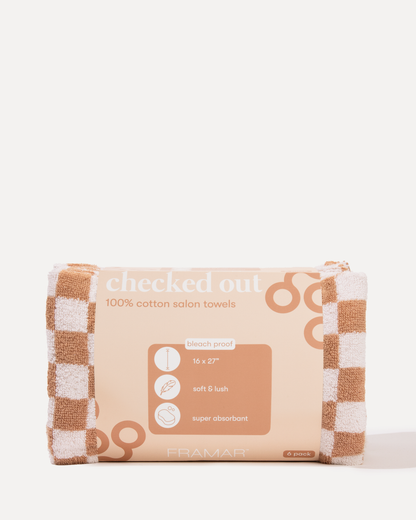 Salon Towels Tan & White Checkered Style 1