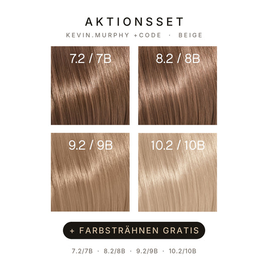 AKTIONSSET Kevin.Murphy+Code BEIGE – 4 neue Shades (7.2/7B, 8.2/8B, 9.2/9B, 10.2/10B) + Farbsträhnen gratis