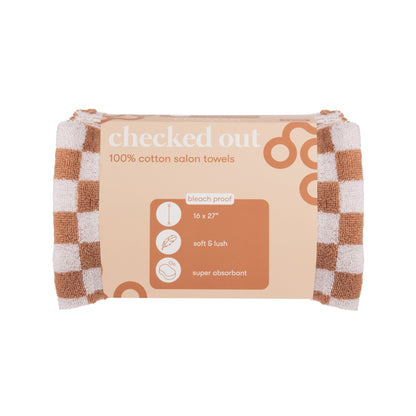 Salon Towels Tan & White Checkered Style 1